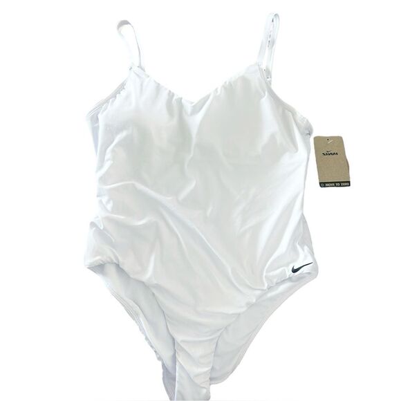 NIKE SWIM EFFORTLESS ESSENTIAL V-NECK ONE-PIECE WOMENS SWIMSUIT White XL New - Picture 6 of 10